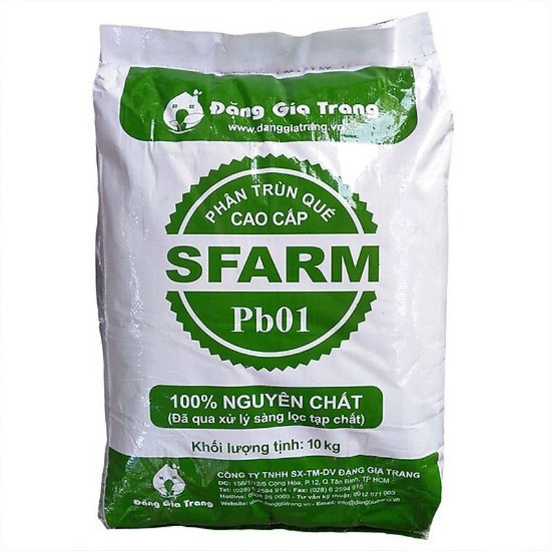 PHÂN TRÙN QUẾ CAO CẤP SFARM Pb01, TRÙN QUẾ ĐẶNG GIA TRANG BAO 10KG