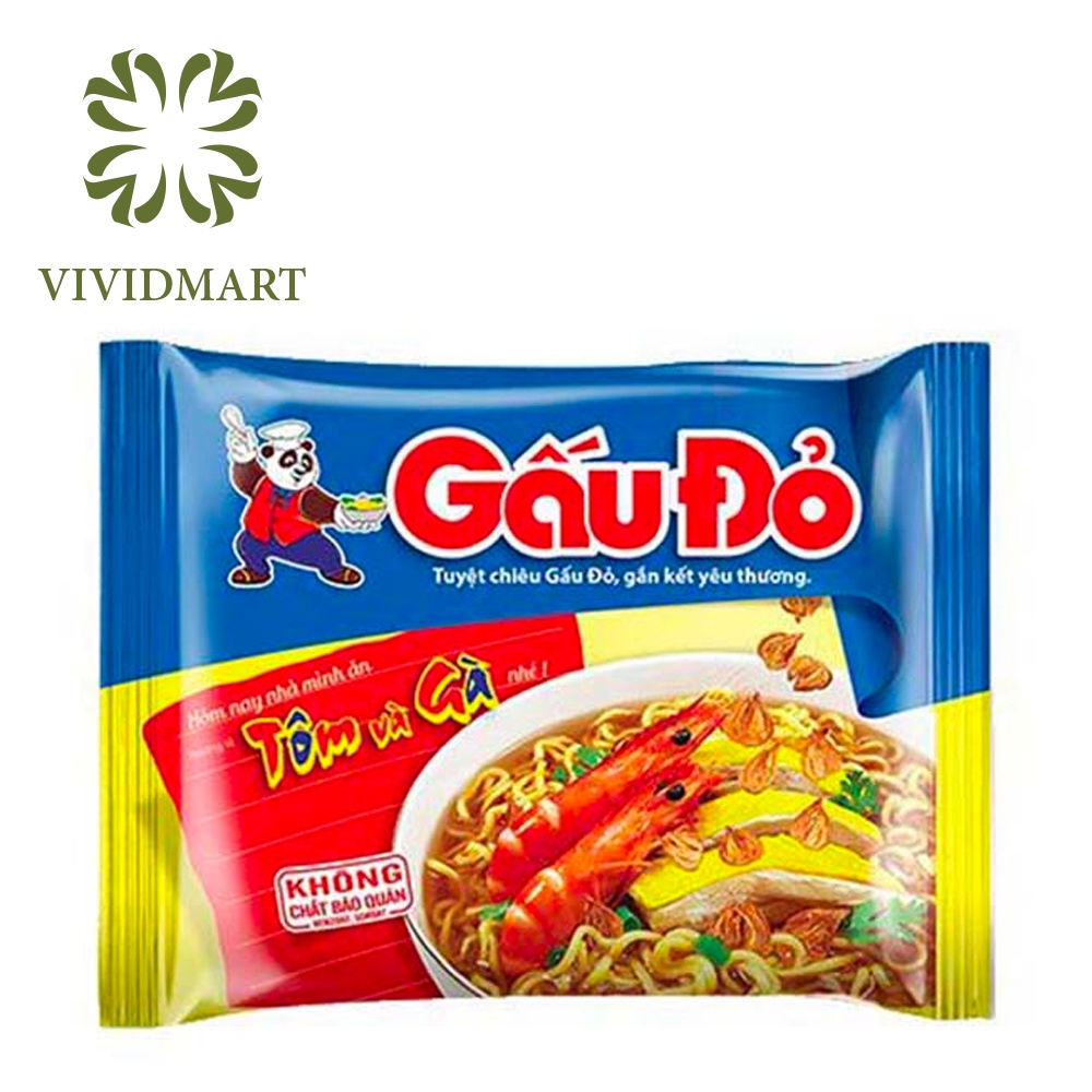 Góilẻ- MÌ GẤU ĐỎ 8 VỊ: GÀ SỢI PHỞ, TÔM VÀ GÀ, BÒ BÍT TẾT, THỊT BẰM, TÔM CHUA CAY, SỢI PHỞ HÀNH PHI, CHAY –GÓI63G– GẤU ĐỎ