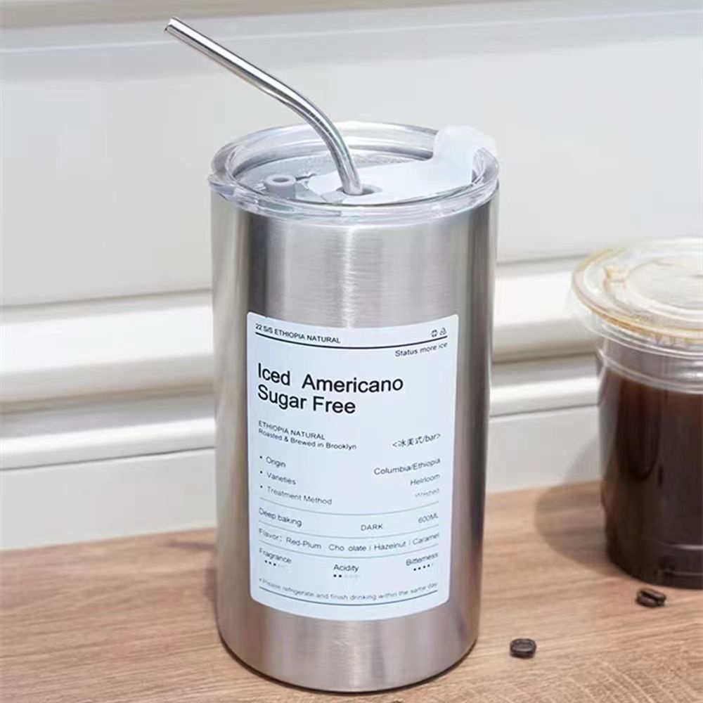 Cốc Uống Nước Giữ Nhiệt 600ML Mini Ly Giữ Nhiệt Inox 304 Có Ống Hút Ly Uống Coffee Iced Americano CNGD