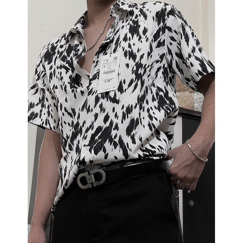 Áo sơ mi công sở nam hoạ tiết cá tính, áo sơ mi nam cộc tay chất liệu lụa Thái không nhăn mặc đi làm, đi chơi Andy Denim