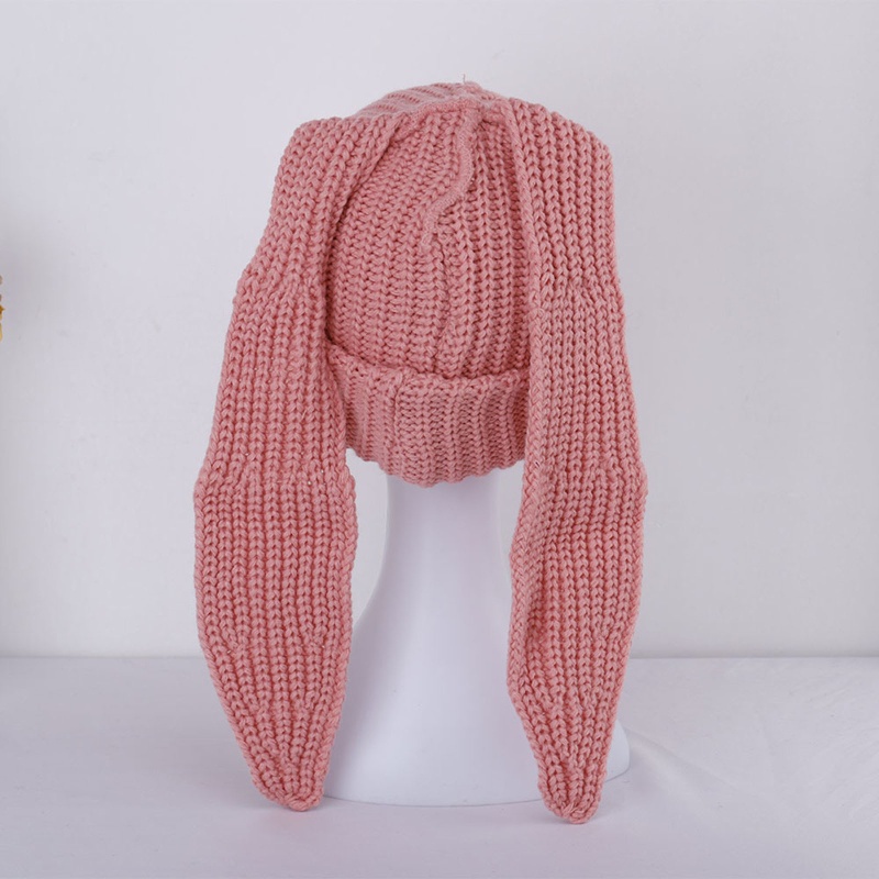 Flgo Mũ Beanie Dệt Kim Đính Tai Thỏ Dài Dễ Thương