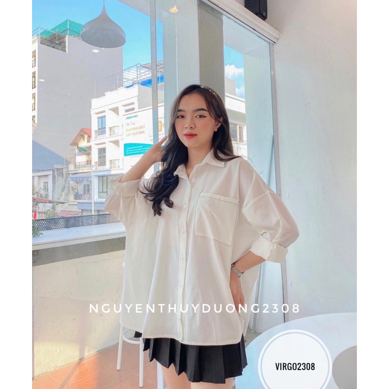 [Ảnh thật/Sẵn]Áo sơmi dài tay viền chỉ túi ngực Ulzzang | BigBuy360 - bigbuy360.vn