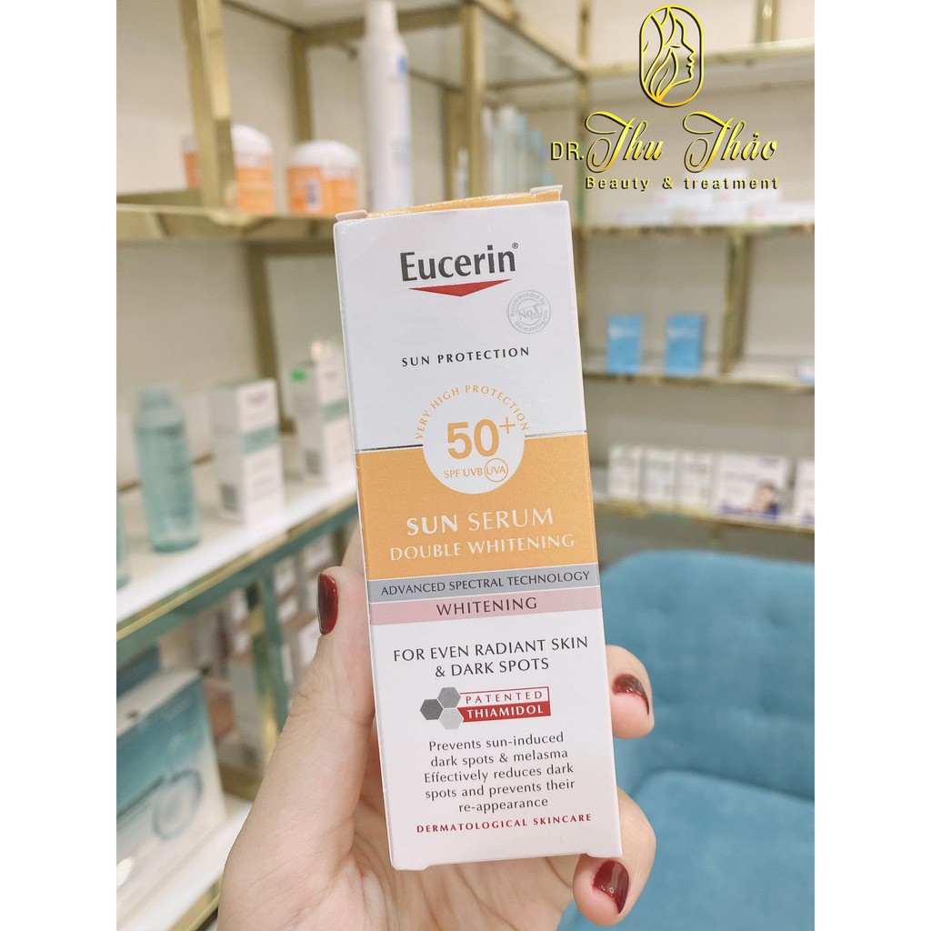 Kem chống nắng Eucerin sun serum double whitening spf50+ 50ml giúp giảm thâm nám và dưỡng trắng da