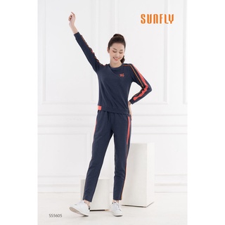 Bộ đồ mặc nhà nữ thể thao cotton SUNFLY da cá áo dài quần dài SS5605