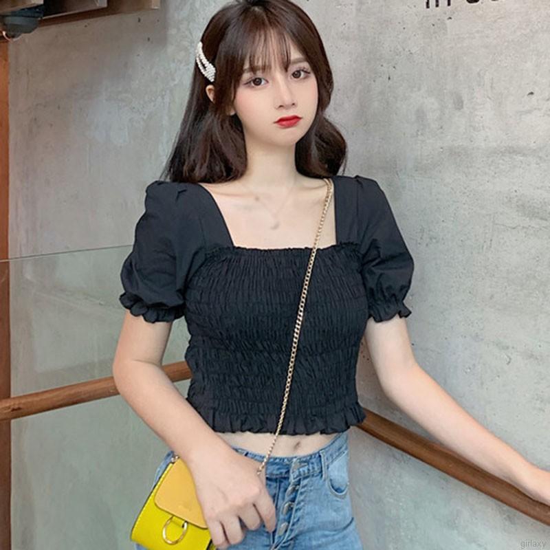 Áo Kiểu Tay Ngắn Cổ Vuông Thời Trang Hàn Quốc Xinh Xắn Dành Cho Nữ
