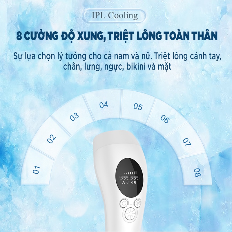 Máy Triệt Lông Lạnh IR01, Máy Triệt Lông Mini Vĩnh Viễn Đa Năng Tại Nhà,Triệt Bikini Nách Toàn Thân 8 Cấp Độ Vô Hạn Xung