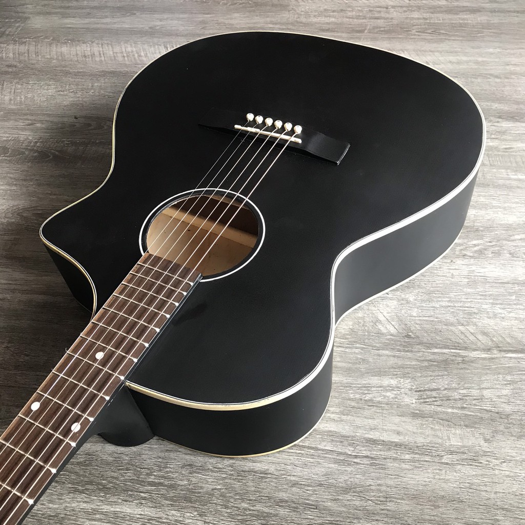 Đàn guitar SV1VIP acoustic có ty chỉnh - Đàn đen dáng khuyết thông dụng dễ tập - Tặng 8 phụ kiện
