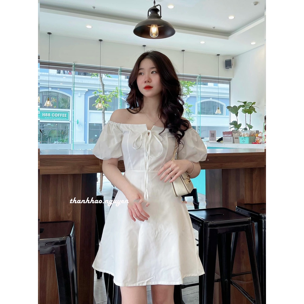 (Có Video/Sẵn) Nabi Dress_Đầm Nữ Váy Nữ Váy Trắng Đầm Trắng Đầm Trễ Vai Thắt Yếm Cột Nơ (Ảnh thật ở cuối) | BigBuy360 - bigbuy360.vn
