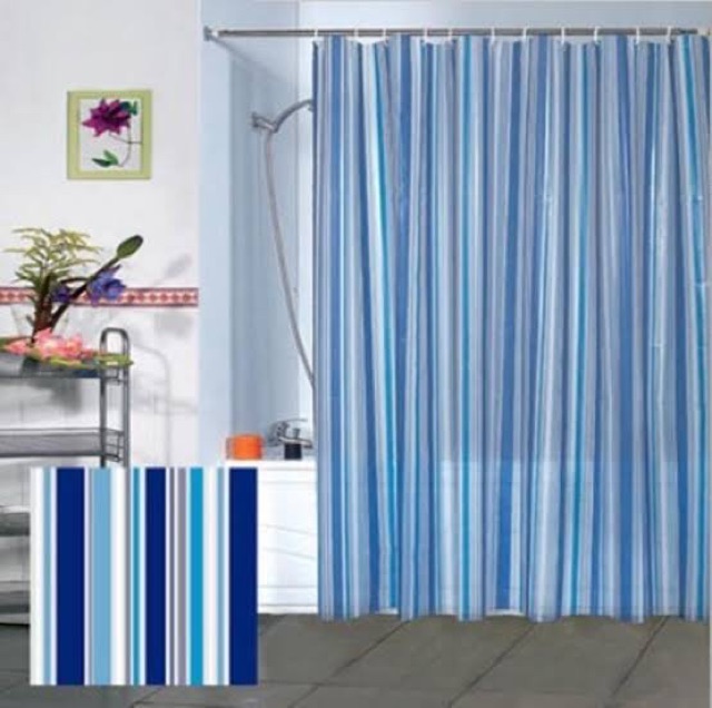 Rèm Phòng Tắm / Rèm cửa sổ hoạ tiết Sọc Xanh dương đậm trong 180x180 Loại 1