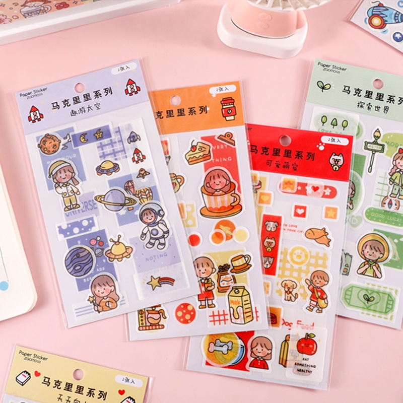 Set 2 Tấm Sticker Dán Trang Trí Sổ Tay Nhật Ký Họa Tiết Hoạt Hình Dễ Thương