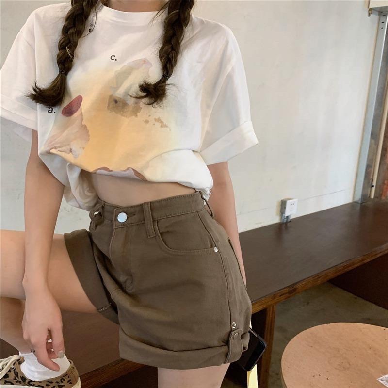 Quần sooc thô lưng chun nâu tây siêu hot