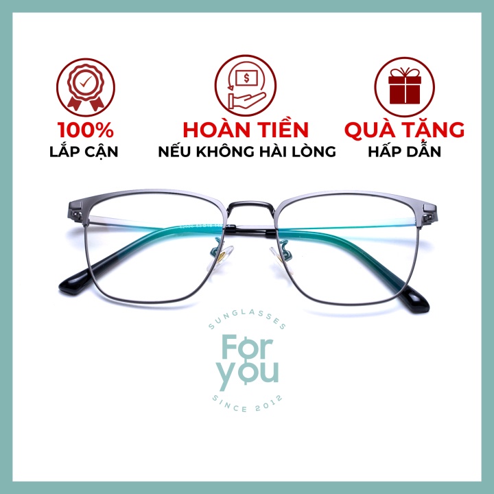 Gọng kính cận kim loại cho mặt trái xoan 4U, mắt vuông chống bụi hoặc lắp cận, đen – 62026