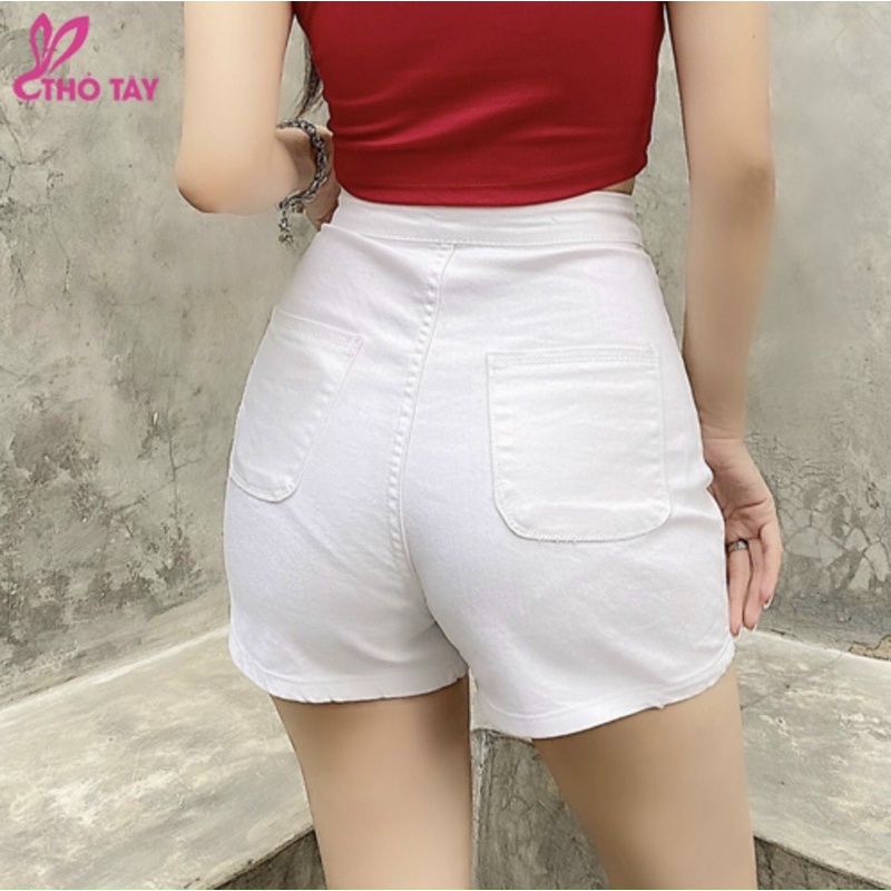 Quần short đùi lưng cao trơn không túi nữ