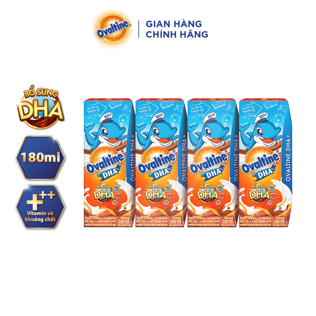 Thức uống lúa mạch hương vị sô-cô-la Ovaltine DHA+ công thức mới (180ml x 4)