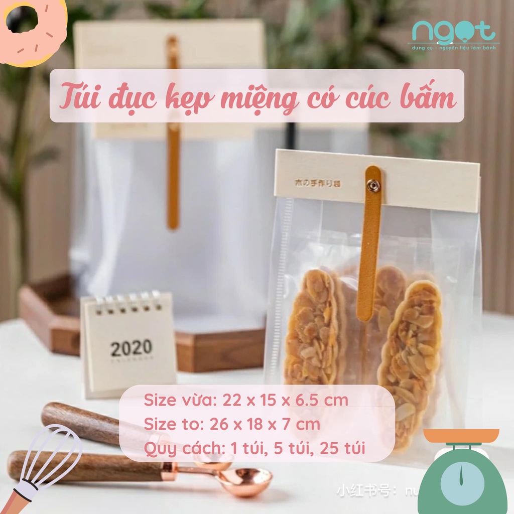 Túi Đục Kẹp Miệng Có Cúc Bấm - đựng bánh kẹo style hàn quốc - set 25c