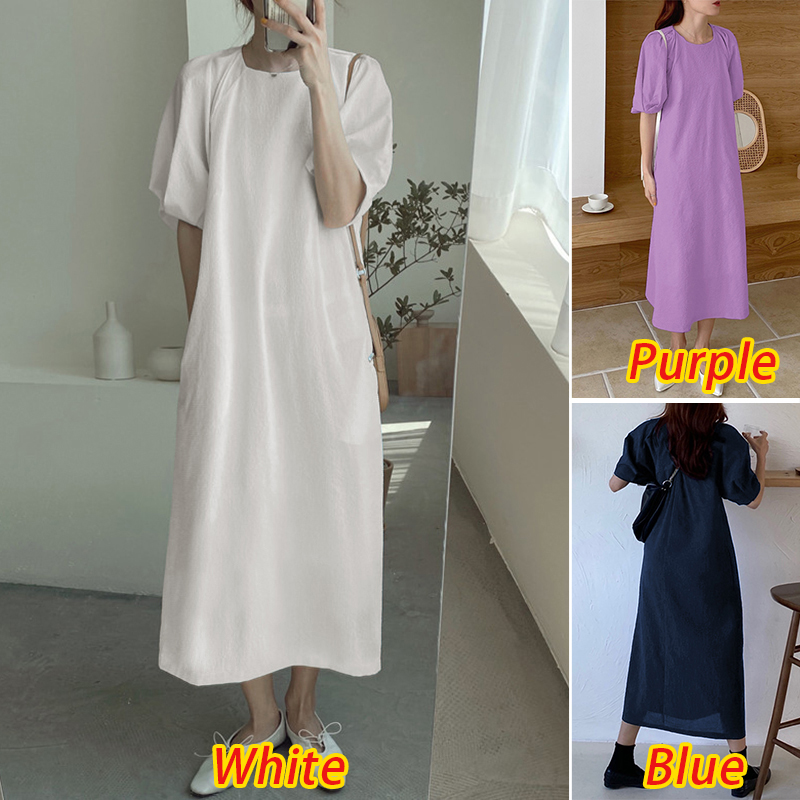 Đầm ZANZEA Màu Trơn Cổ Tròn Tay Áo Dáng Lửng Nữ Tính | BigBuy360 - bigbuy360.vn