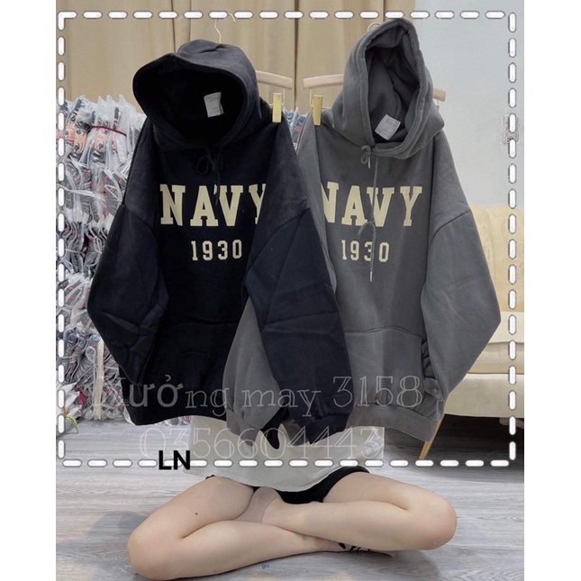 Áo hoodie nỉ cotton NAVY LN12