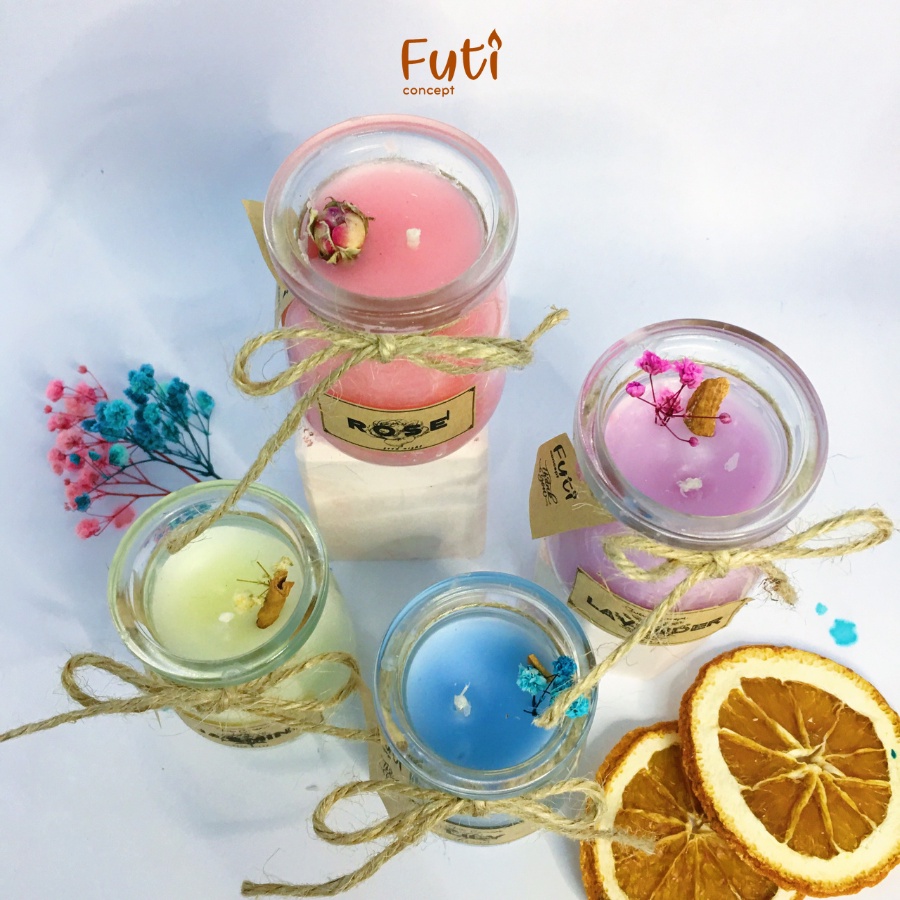 Nến thơm tinh dầu hương hoa thuỷ tinh trang trí vintage, Candle cup handmade