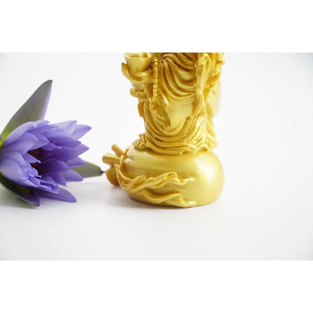 Tượng Phật Di Lặc nhũ vàng đứng trên bao tiền vàng chiêu tài lộc - Cao 14cm