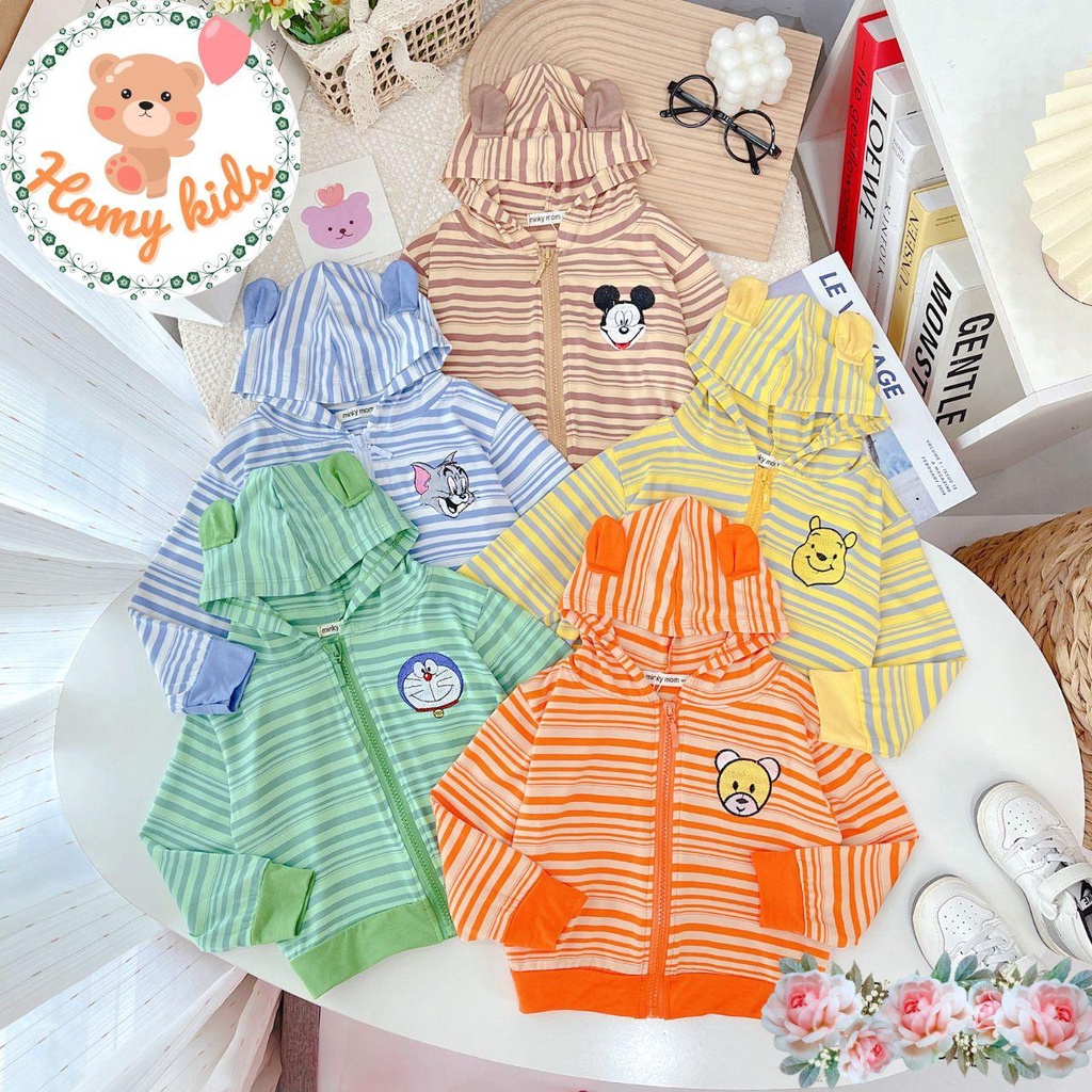 Áo Khoác Trẻ Em Minky Mom Chính Hãng Vải Thun Lạnh Sọc Dệt Hoạt Hình Thoáng Mát Cho Bé Từ 0-5 Tuổi Dưới 20kg - Hamykids