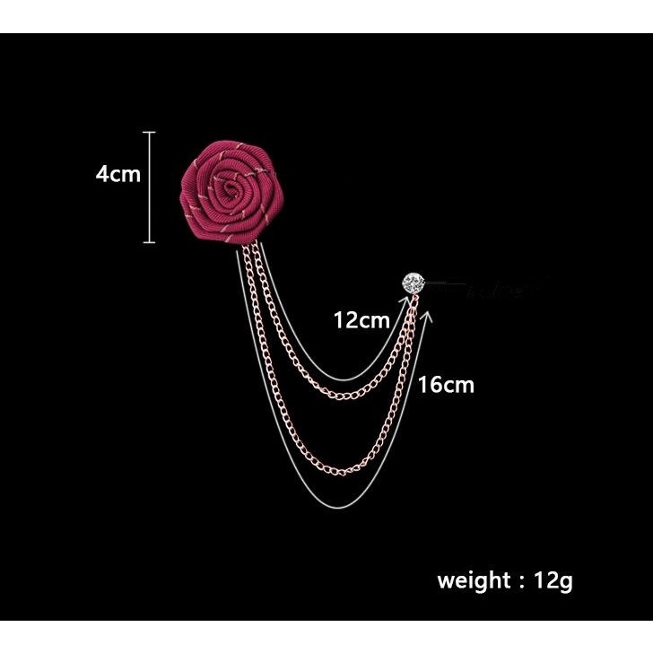 Ghim cài áo EFAN thiết kế hoa hồng vải dày phối dây xích tua rua phong cách Hàn Quốc