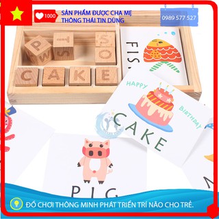 [Phát Triển Ngôn Ngữ] Hộp Gỗ Bảng Chữ Cái Tiếng Anh Kèm Thẻ Cho Bé