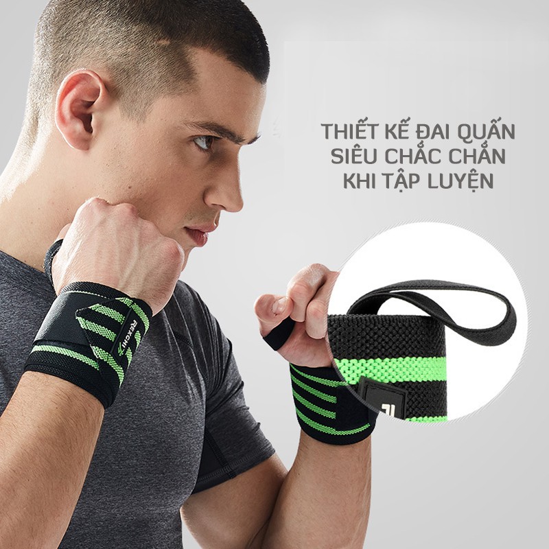 Băng quấn cổ tay tập gym chính hãng Rexchi, kiểu băng đeo cổ tay bản sọc, có đai