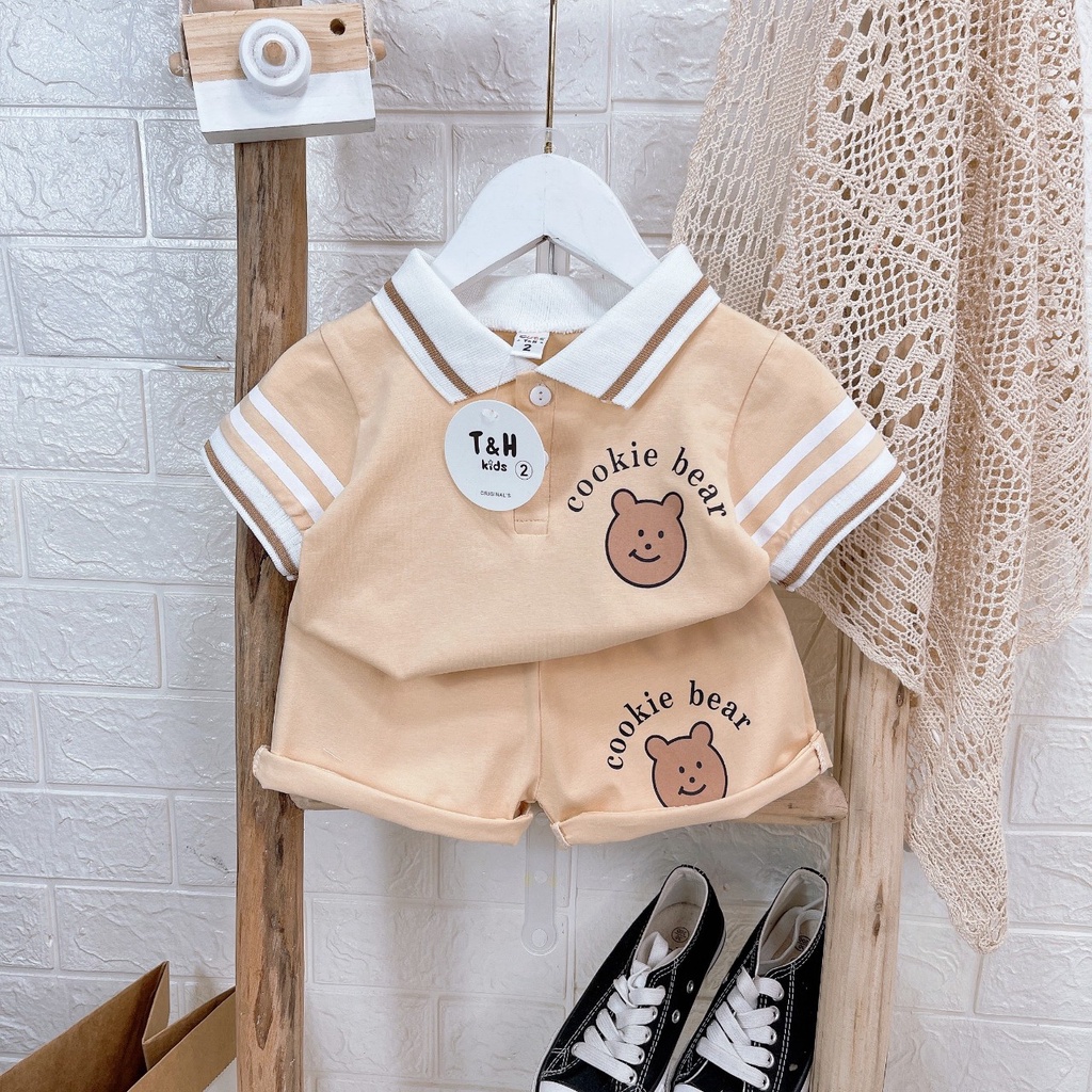 Bộ quần áo bé trai - set áo phông cộc tay và quần short, chất cotton in logo gấu, cực đẹp cho bé từ 7 đến 18 kg