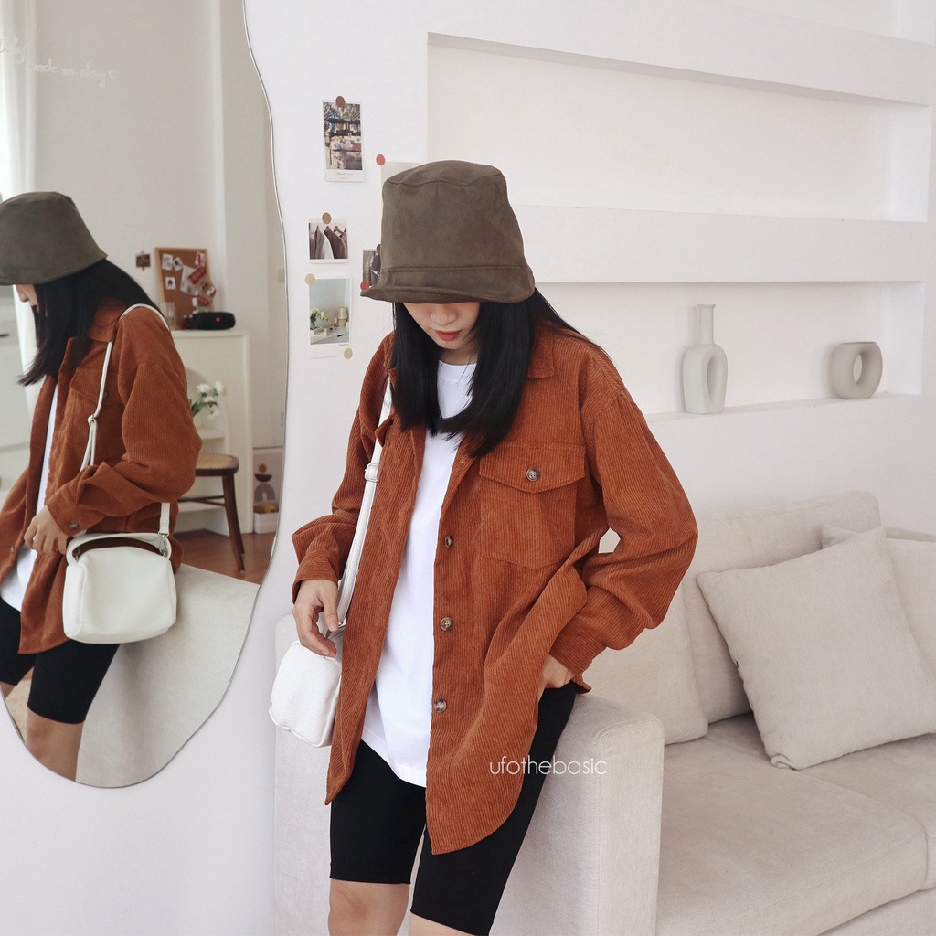 [New Col.] Áo sơ mi nhung tăm dày 2 túi freesize - Velvet Pocket Shirt - by ufo.thebasic