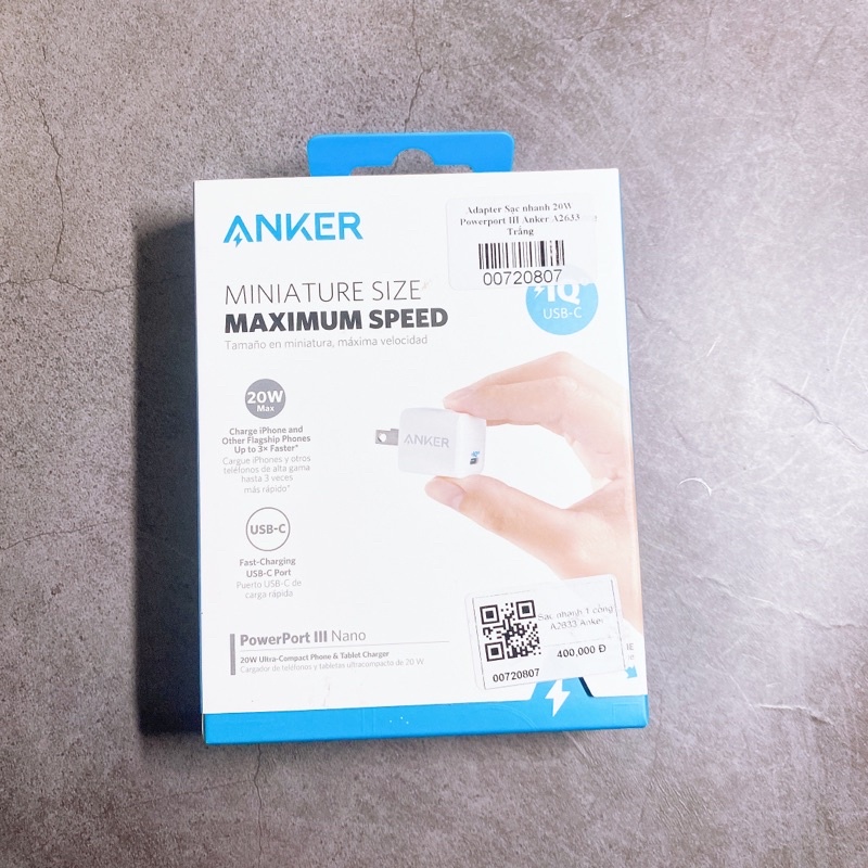 Sạc ANKER PowerPort Nano III 20W IQ3.0 Sạc nhanh PD Iphone - Mã A2633