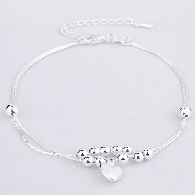 Lắc Chân Nữ Bạc 925 Thiết Kế Bi Tròn Kết Hợp Trái Tim Phong Cách Hàn Quốc UMI JL039