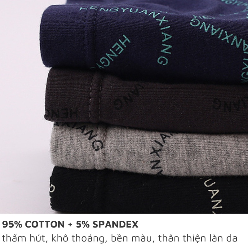 Hộp 4 quần lót nam boxer in chữ vải cotton mềm mại, thoáng khí, khử mùi hàng cao cấp ACH02
