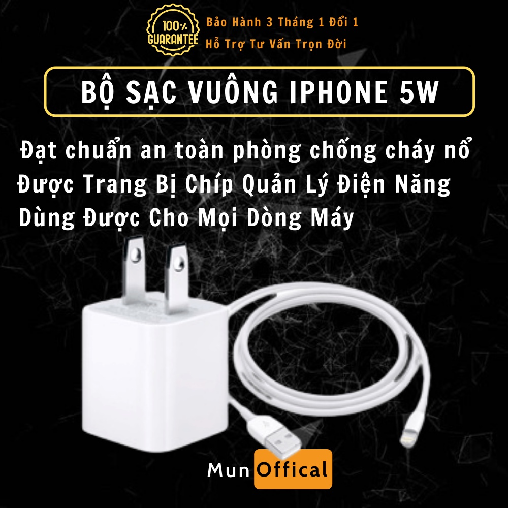 Bộ củ sạc, cáp sạc nhanh Iphone 5 6 6s 6sPlus 7 8 7Plus 8Plus X Cốc sạc vuông ko kén máy