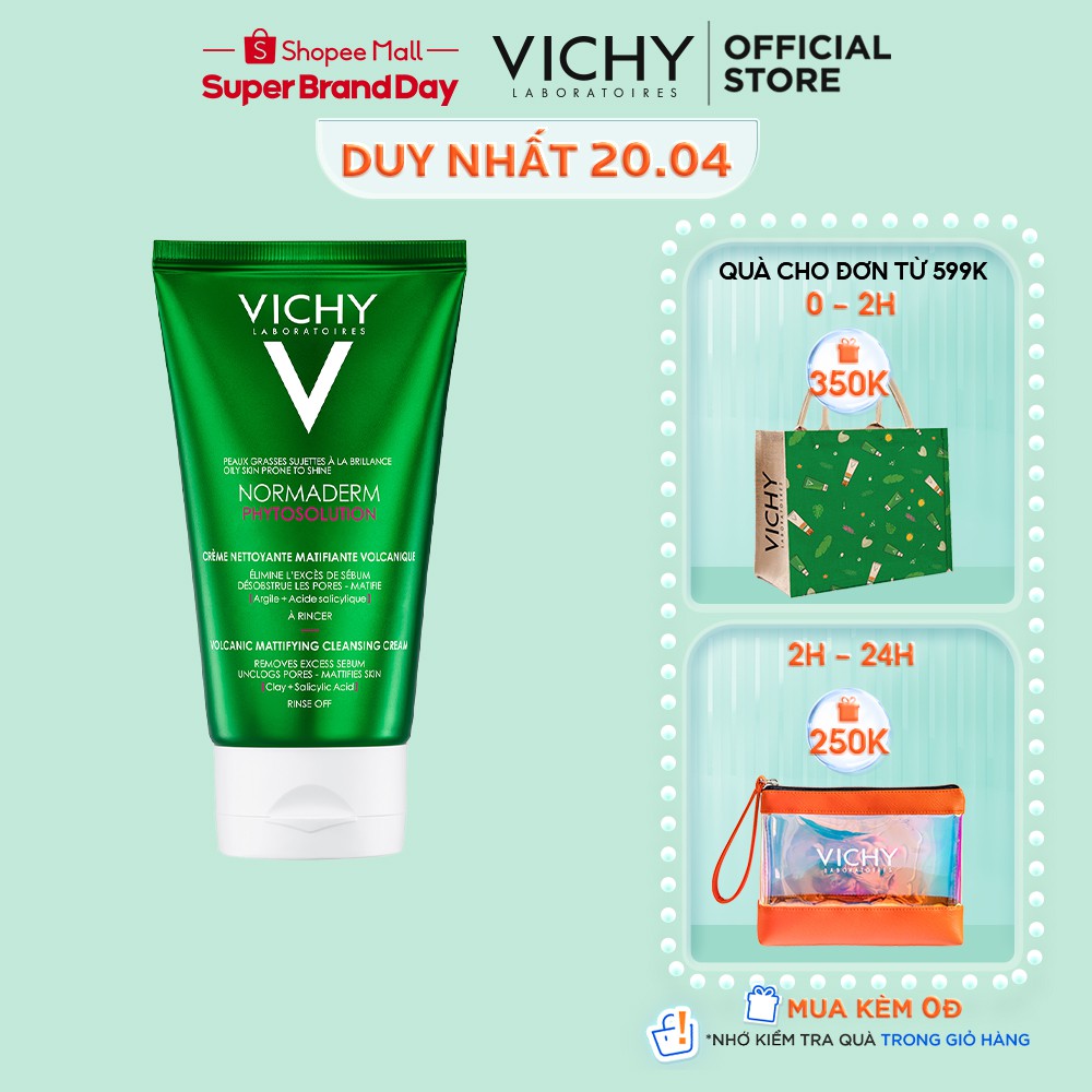 Sữa rửa mặt tạo bọt làm sạch sâu kiểm soát dầu Vichy Normaderm Phytosolution Volcanic Mattifying Cleansing Cream 125ml | BigBuy360 - bigbuy360.vn