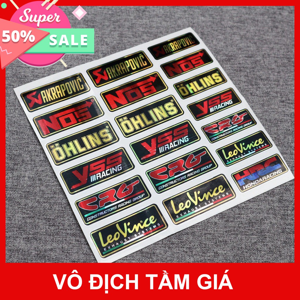 [GIÁ GỐC]  BỘ TEM DÁN XE MÁY TEM CROM NHIỀU LOGO AKRAPOVIC NOS OHLINS YSS ....