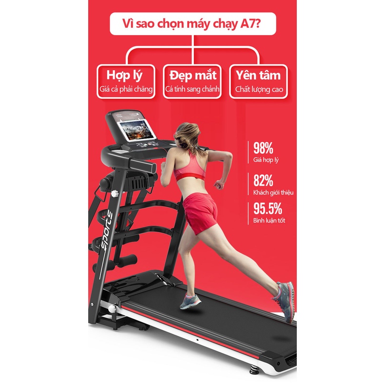 Máy Chạy Bộ Tại Nhà A7S Chế Đo Nhịp Tim, Máy Chạy Bộ Đa Năng Gấp Gọn Thể Dục Kèm Đai Massage, Tặng Kèm Cân Điện Tử