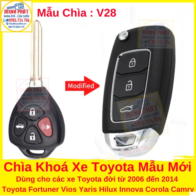 Chìa Khoá Gập Xe Toyota Innova, Vios, Fortuner, Camry, Corolla Altis, Yaris, Hilux 2006 - 2015