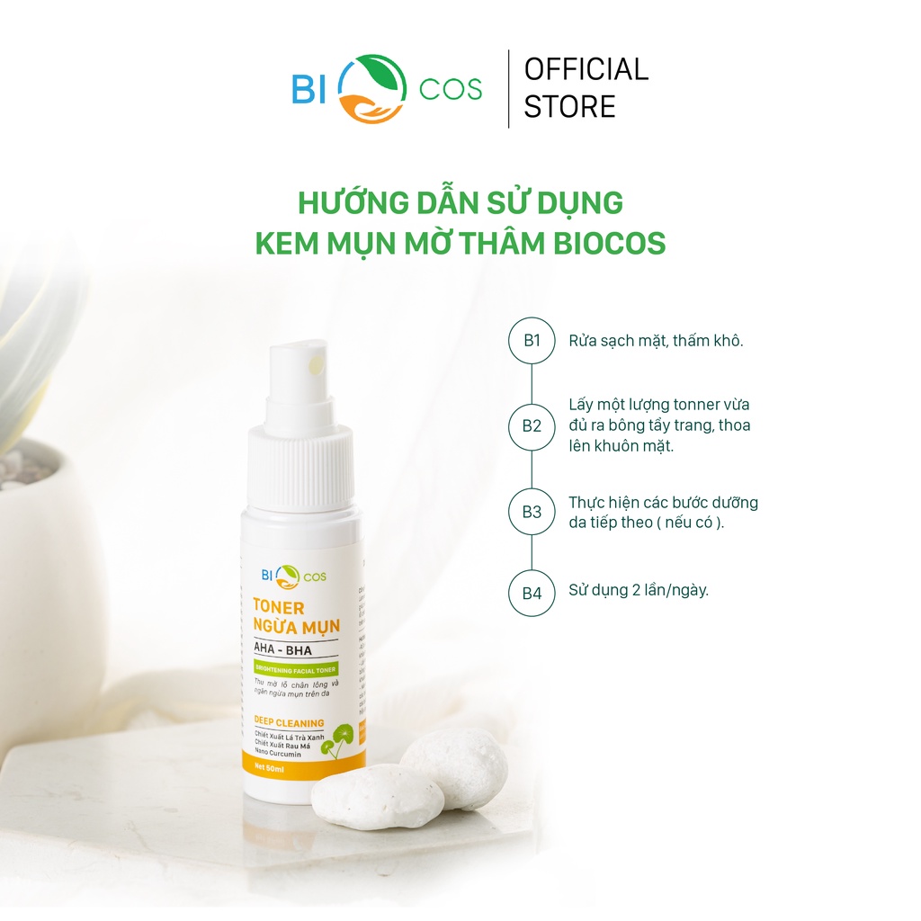 Toner Ngừa Mụn BIOCOS - AHA, BHA Ngừa Mụn, Dưỡng Ẩm, Se Khít Lỗ Chân Lông 50ml