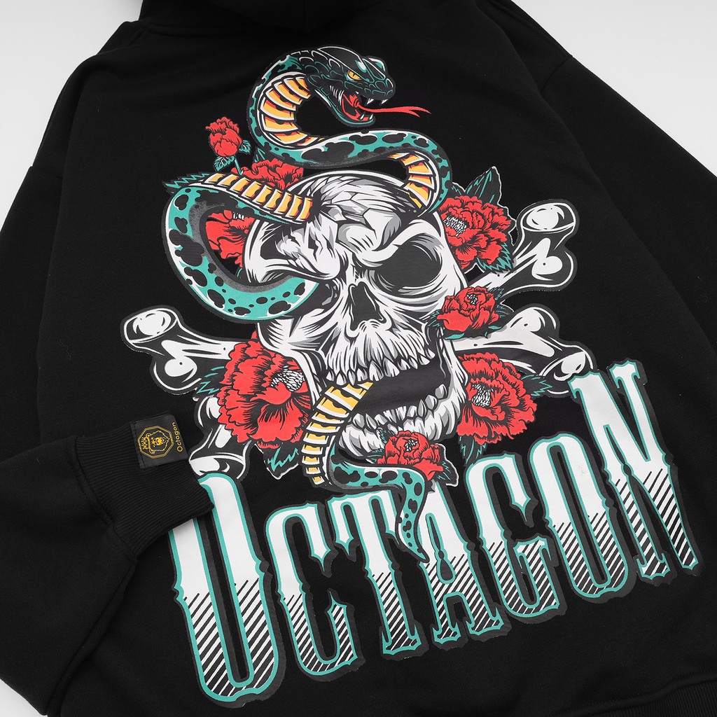 [Mã BMINC50 giảm 50K đơn 99K] Áo Hoodie Nỉ Bông OCTAGON BLOODY HELL Màu Đen Form Rộng