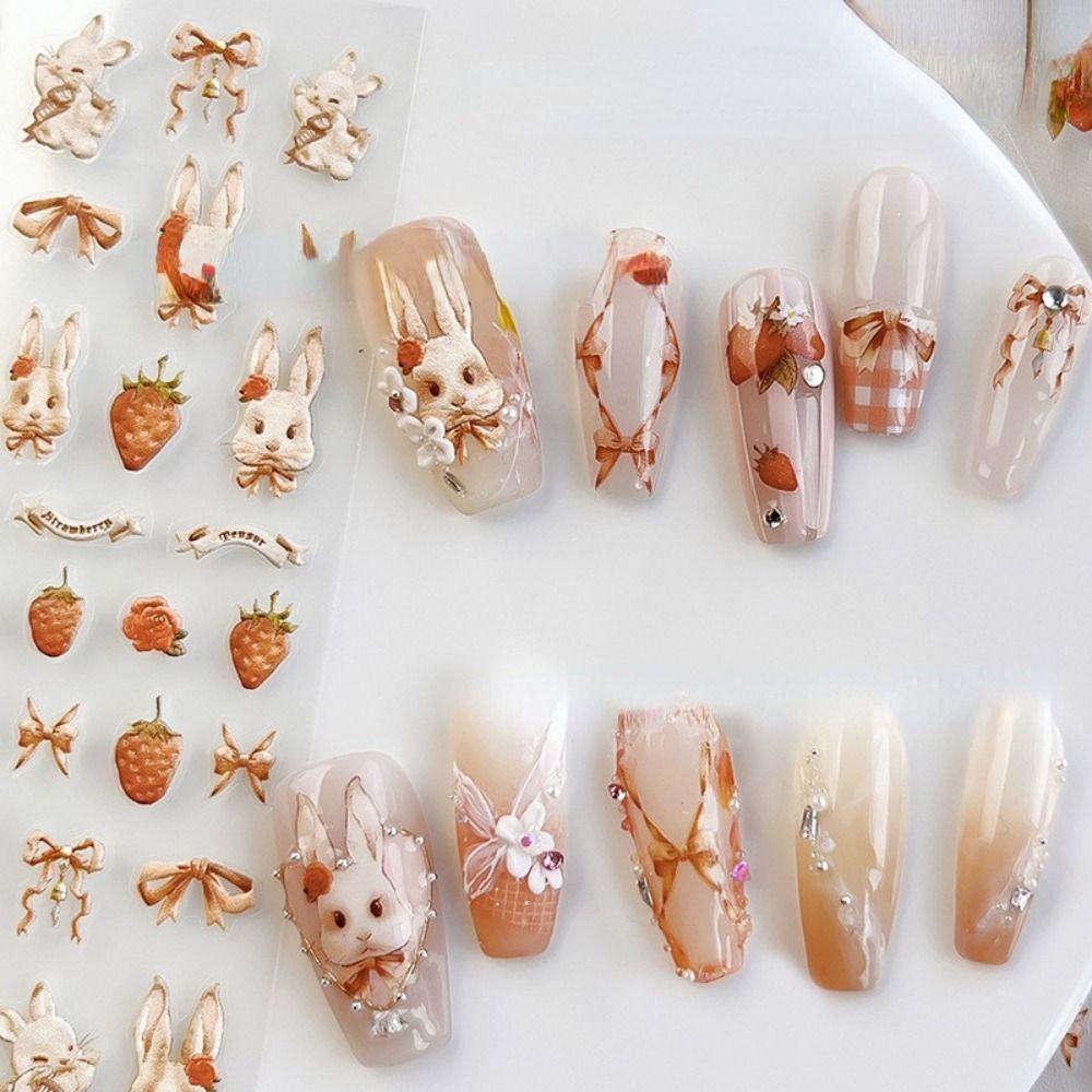 Miếng Dán Trang Trí Móng Tay Hình Thỏ 5D Phong Cách Nhật Bản Cổ Điển DIY