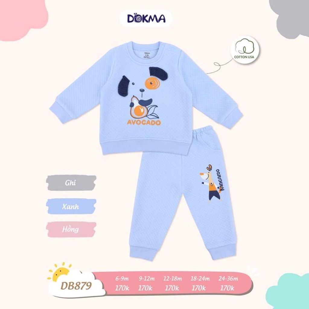 Bộ quần áo dài tay vải nỉ bông thu đông cho bé trai bé gái chất dày dặn Dokma sale DA879