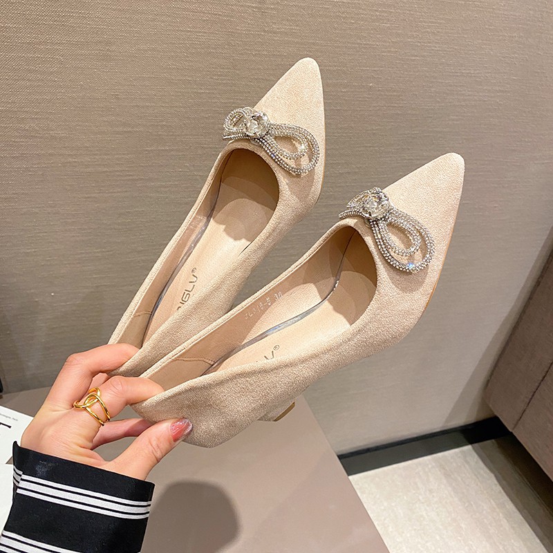 Giày đế xuồng da lộn nơ đá bền đẹp chắc chân gót cao 5p và 8p size 33/40  100421