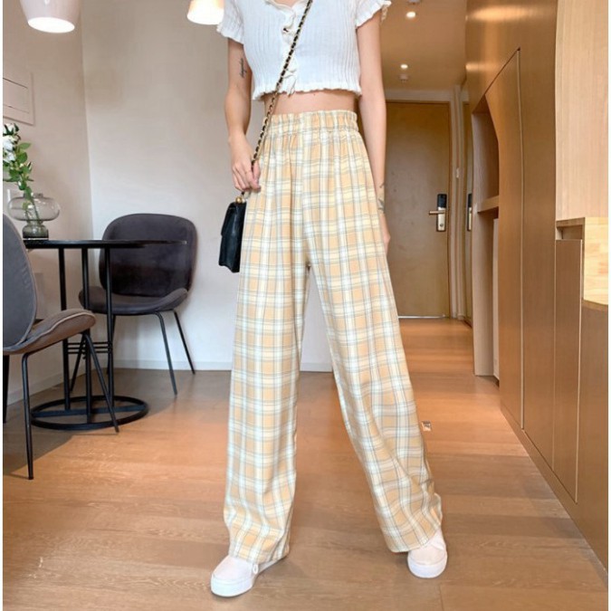 Quần Kẻ Caro , Quần Culottes Kẻ Ống Rộng Cạp Cao Siêu Hot