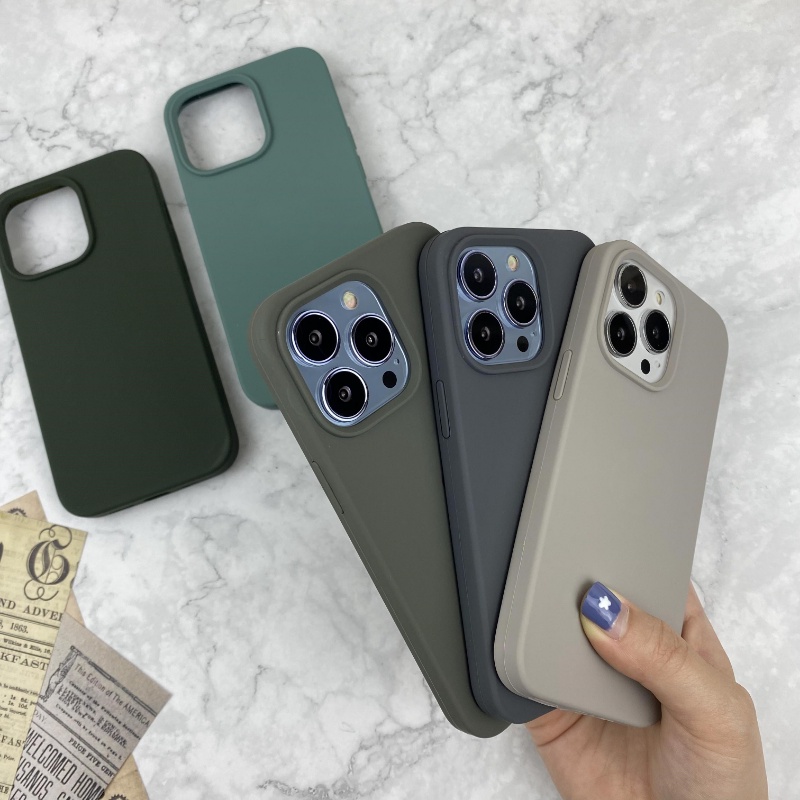 Ốp Điện Thoại Silicon Dẻo Màu Ô Liu Thời Trang Chống Sốc Cho iPhone 14 13 12 Pro