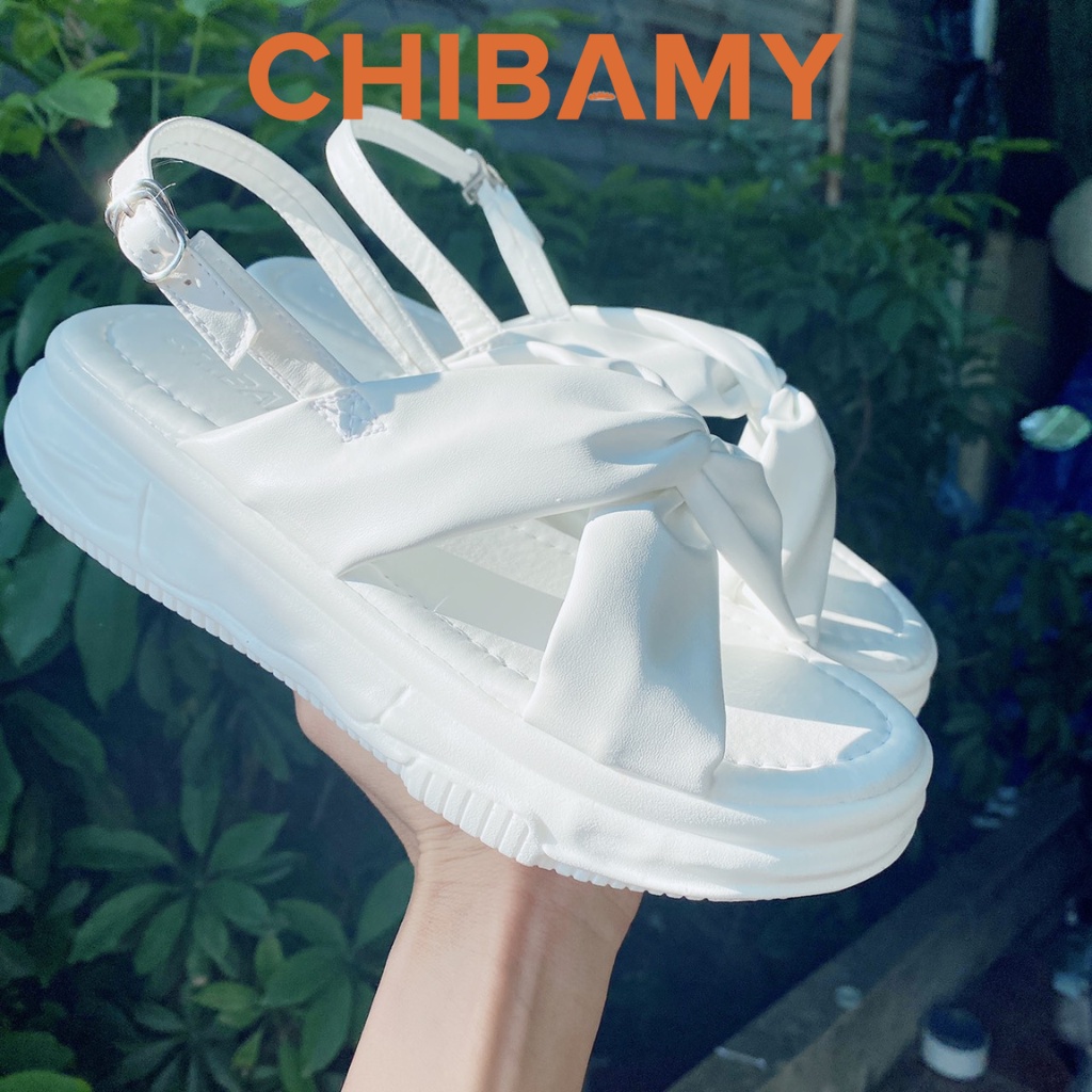 Giày sandal nữ học sinh quai Soắn bản to chất da mềm CHIBAMY đế siêu nhẹ cao 4cm