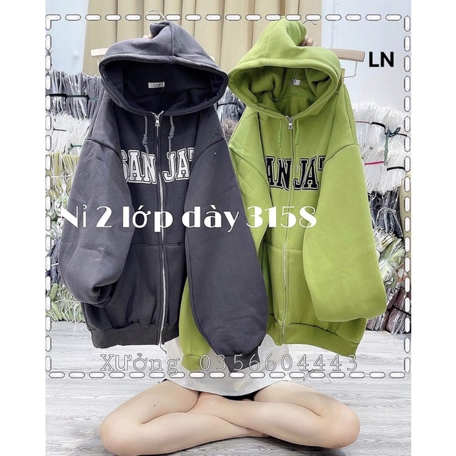 Áo khoác nỉ SAN JAT mũ 2 lớp TH6
