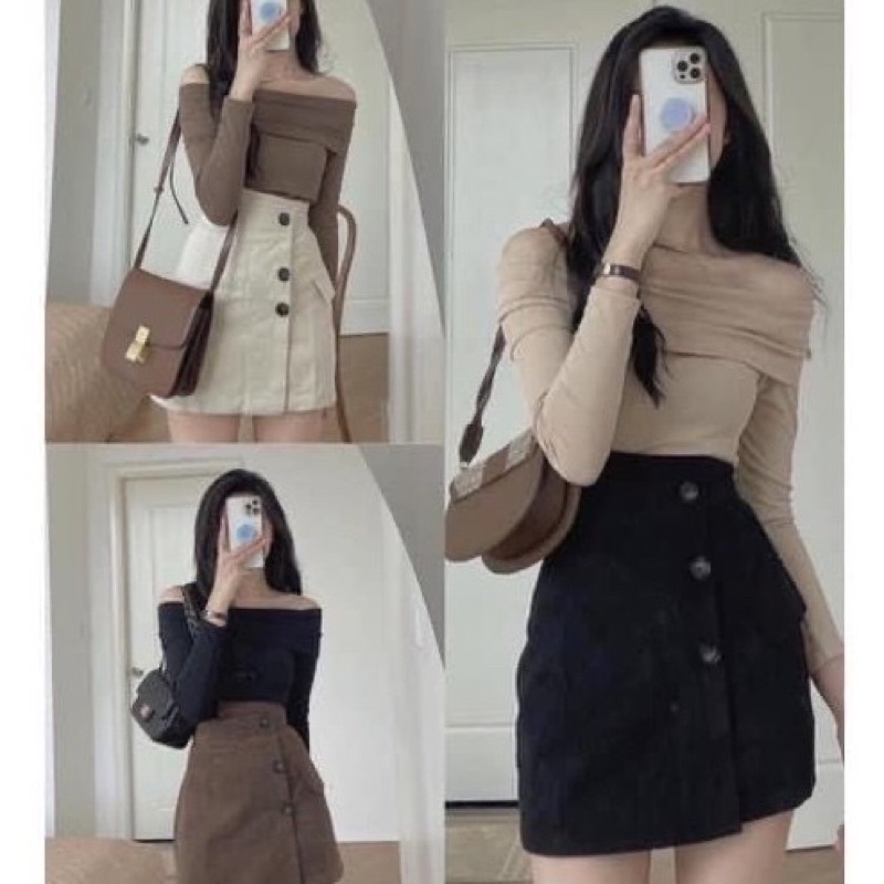 áo chễ vai dáng body chất thun tăm co giãn nhiều màu xinh dễ mặc dễ phối đồ hợp với thời tiết thu đông áo#ao chễ vai mau
