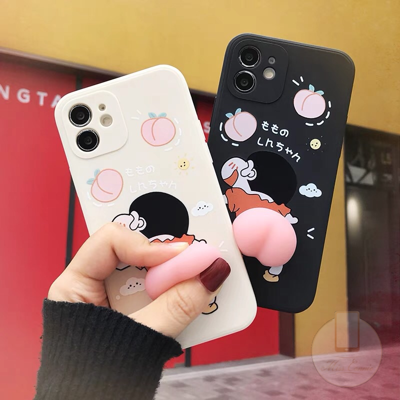 iPhone 12 Silicone Case 11 Soft Liquid Casing Camera Full Protection Shockproof Cover Three-Dimensional Decompression Apple Mobile Phone iPhone 12Promax Pinch Crayon Shinchan 7Plus/8 6S/XR X XS MAX All-Inclusive Lens Lovers Case