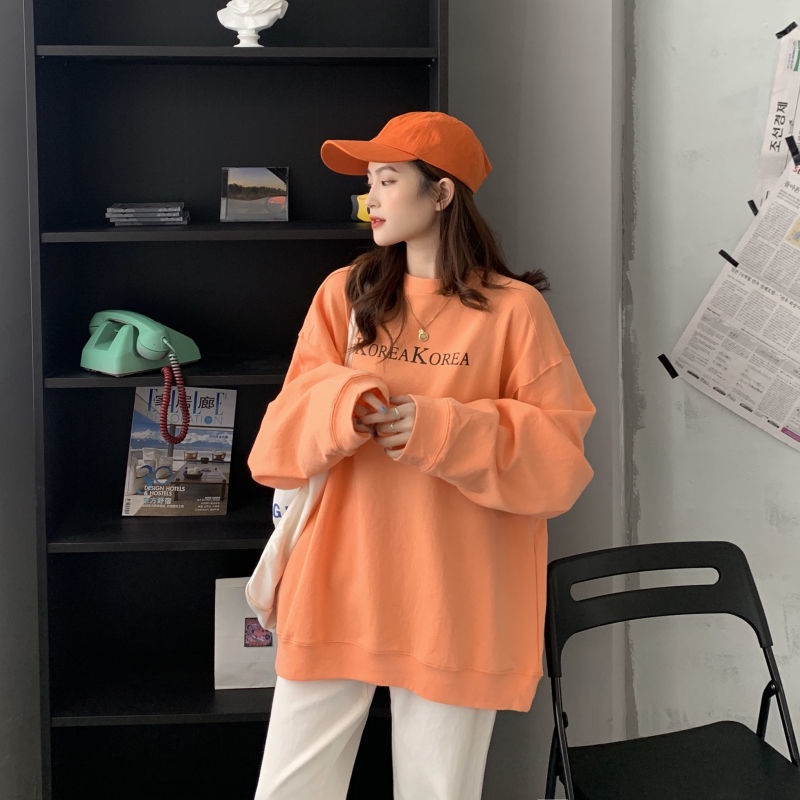 IELGY Áo sweater dài tay dáng rộng phong cách Harajuku Châu Âu cho nữ