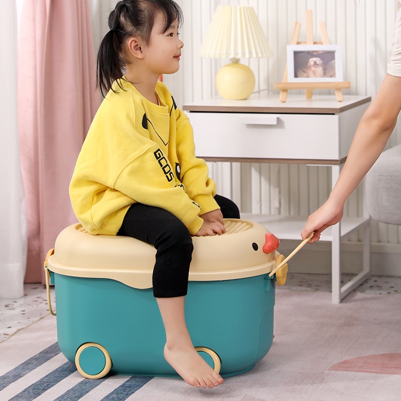 Hộp đựng đồ chơi Đa năng Hình con vịt dễ thương quần áo bằng nhựa có bánh xe cho trẻ em Boron069